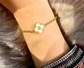 18k Gold Plated Stainless Steel Women's Bracelet with White Flower | STYLIZE FASHION