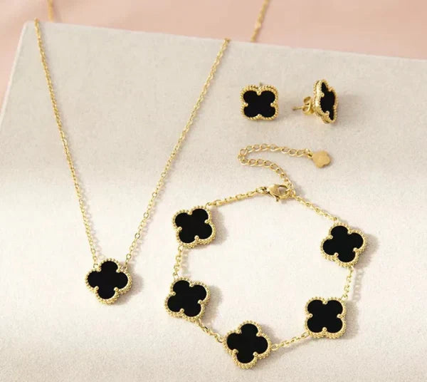 Black Four-Leaf Clover Jewelry Set | STYLIZE FASHION