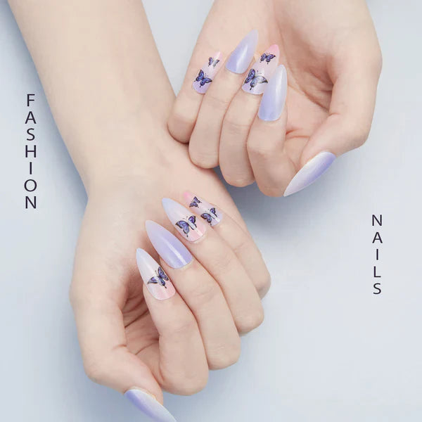 Butterfly Gradient Acrylic Nail Art with Stickers | STYLIZE FASHION