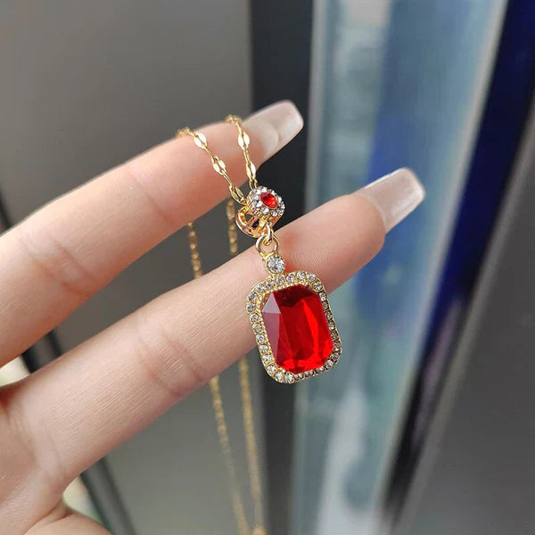 Gold Necklace with Bold Red Stone | STYLIZE FASHION
