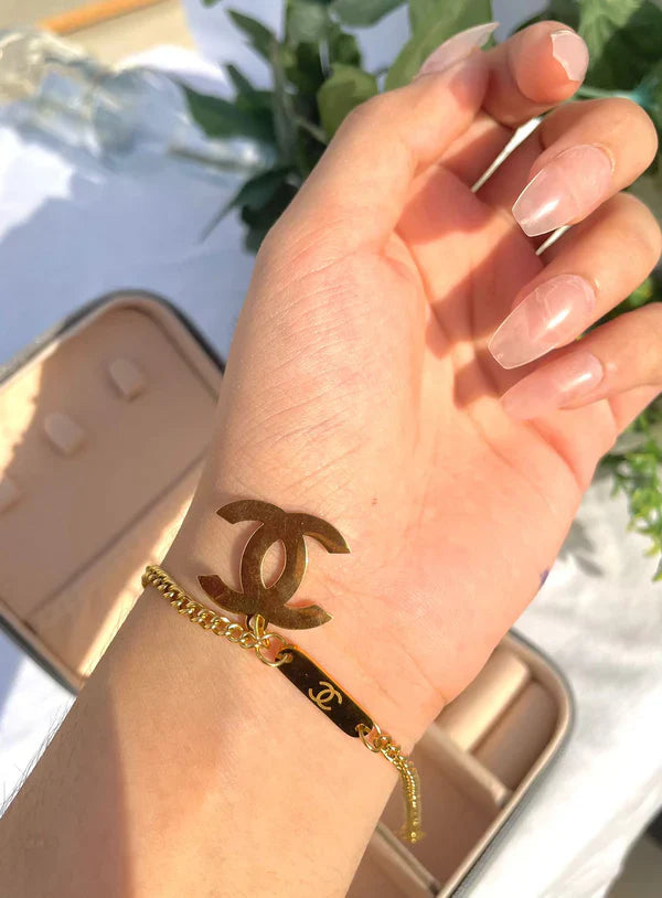 Gold Stainless Steel CC Bracelet | STYLIZE FASHION