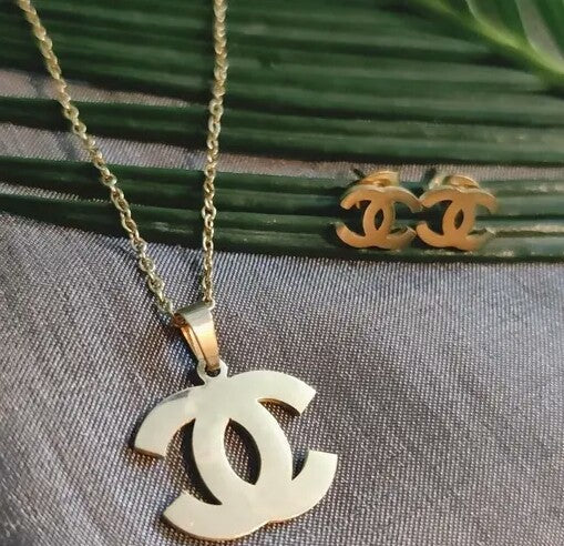 Golden CC Stainless Steel Jewelry Set | STYLIZE FASHION