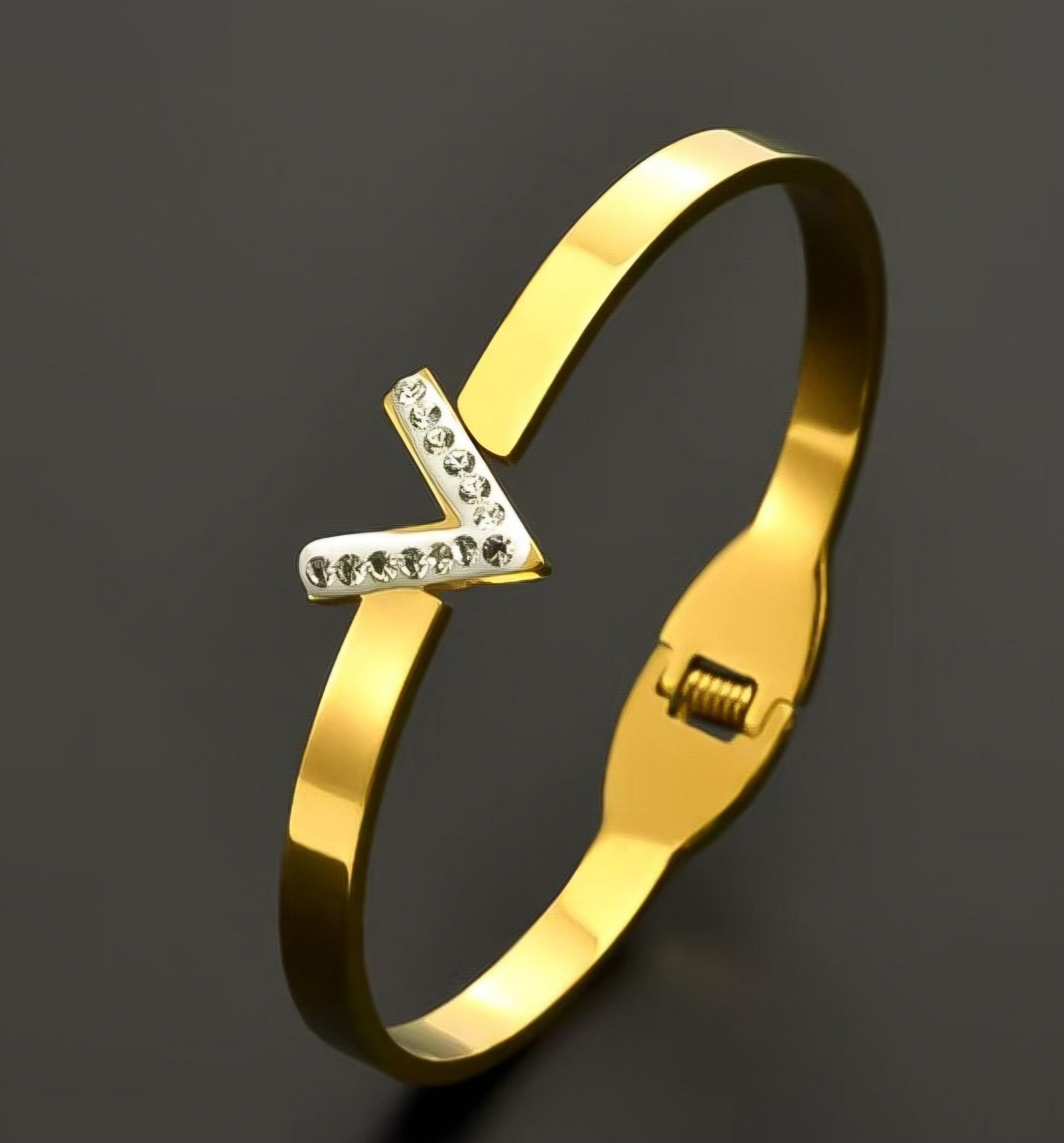 V Shaped Golden Stainless Bangle | STYLIZE FASHION