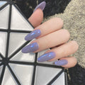 Pearly Purple Pointed Acrylic Nails with Stickers | STYLIZE FASHION