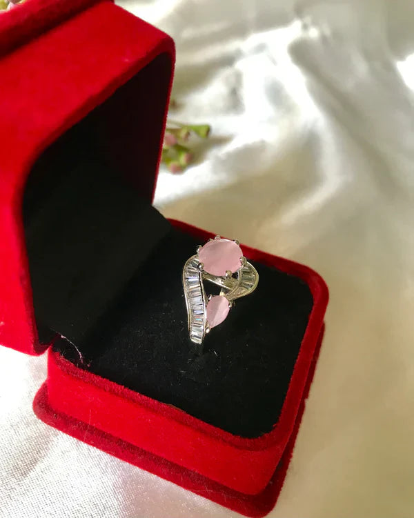 Pink Diamond Silver Adjustable Ring | STYLIZE FASHION
