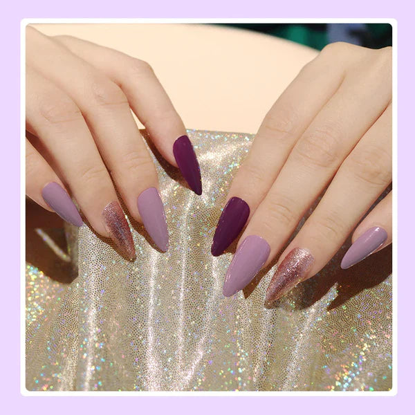 Purple Long Pointed Nail Tips | STYLIZE FASHION
