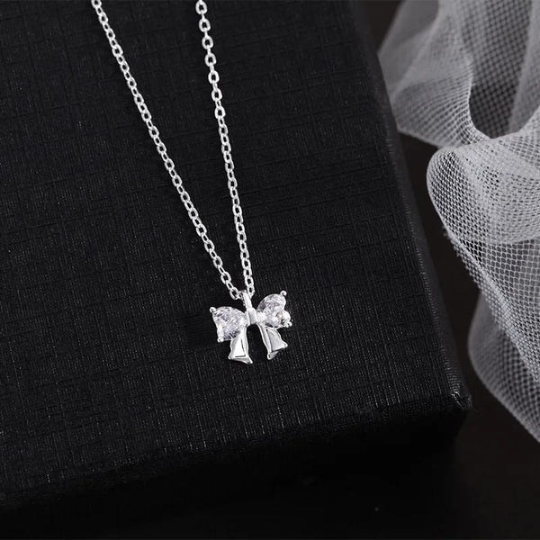 Silver Bow Pendant Necklace | STYLIZE FASHION