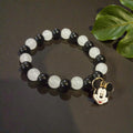 Handmade Monochrome Beaded Bracelet with Classic Mickey Mouse Charm