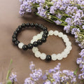 Monochrome Minimalist Bead Duo – Handcrafted Black & White Bracelet Set