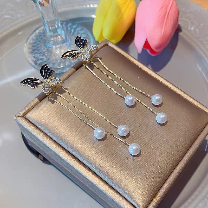 Butterfly Earrings with pearl tussle